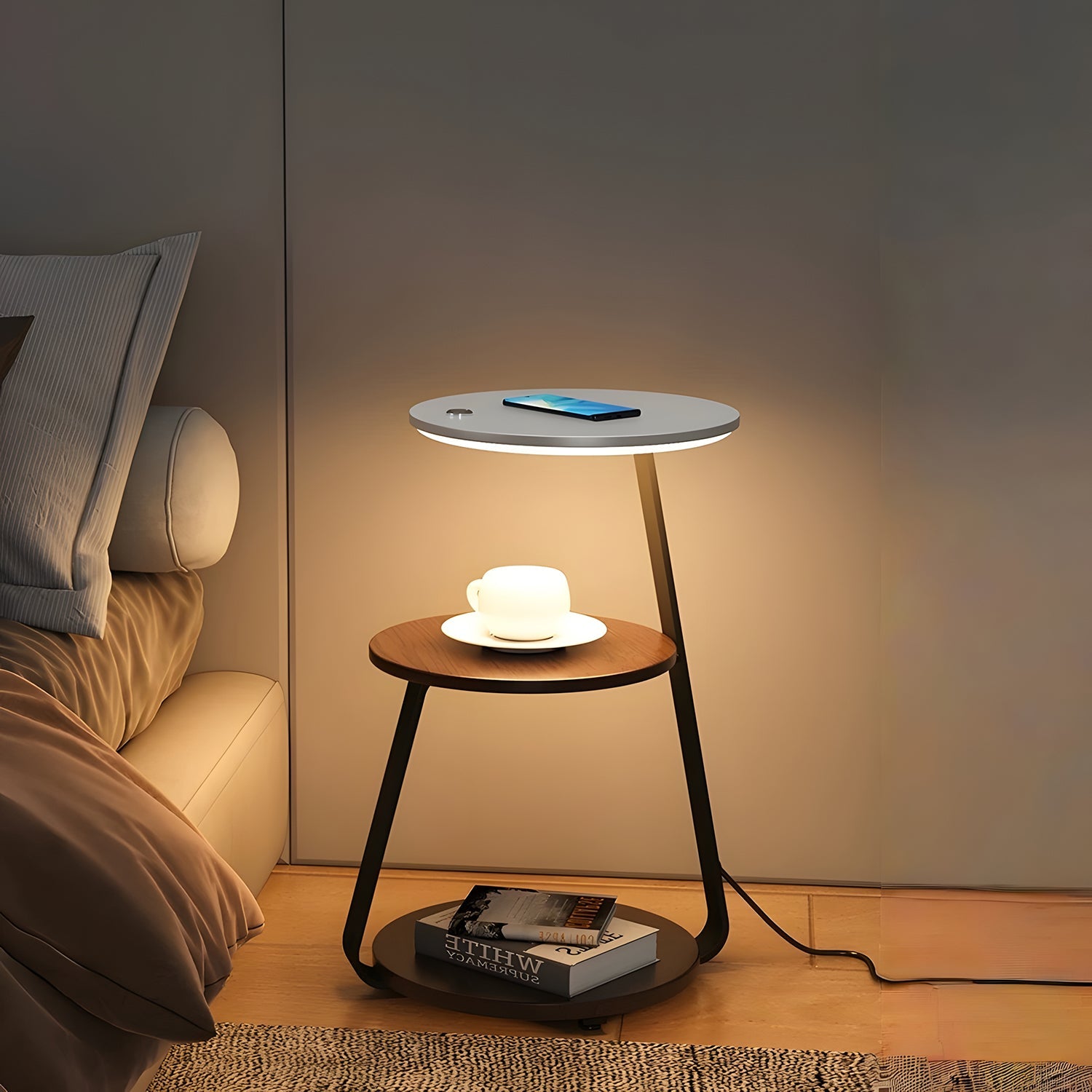 Smart Nightstand With Wireless Charger & Night Light-5