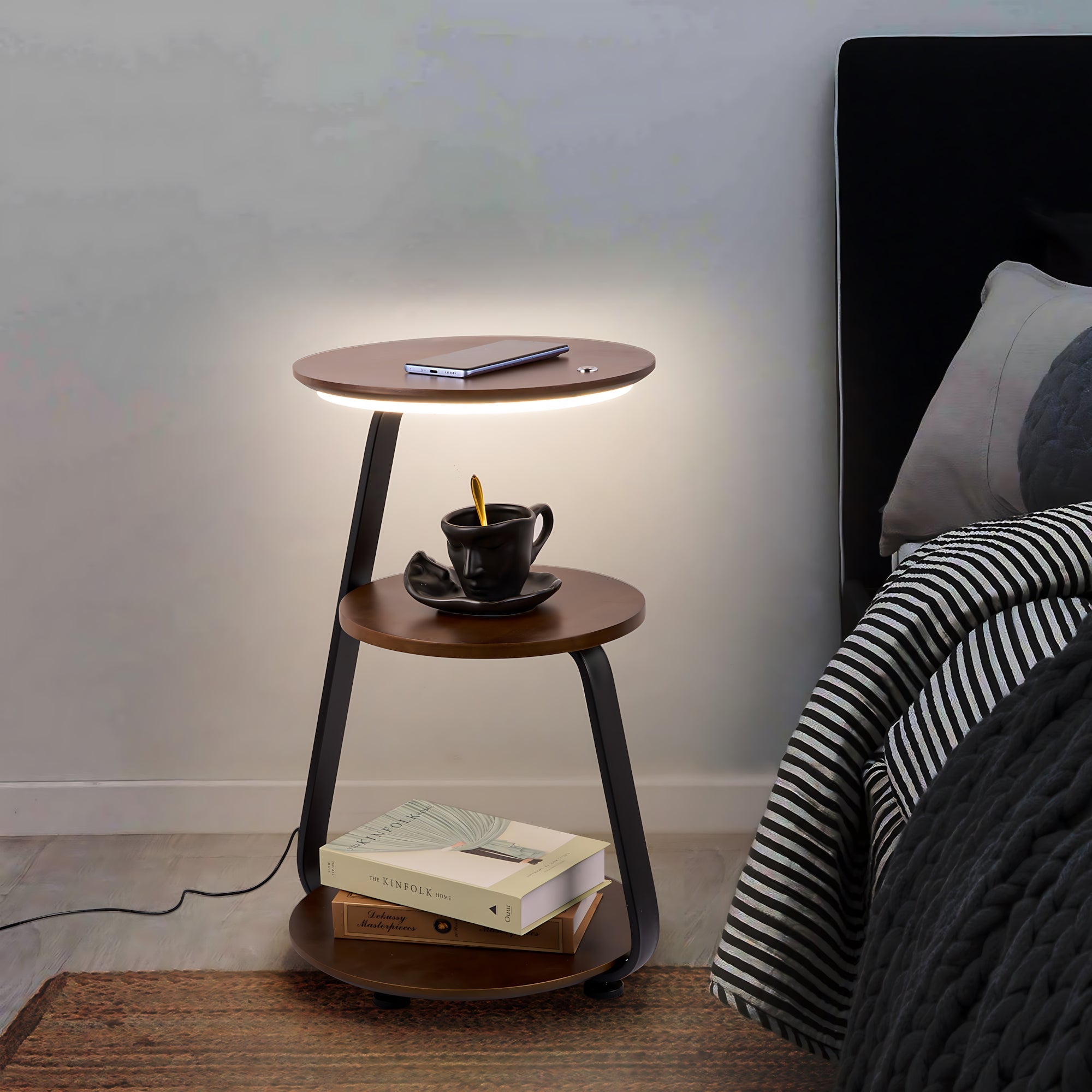 Smart Nightstand With Wireless Charger & Night Light-2