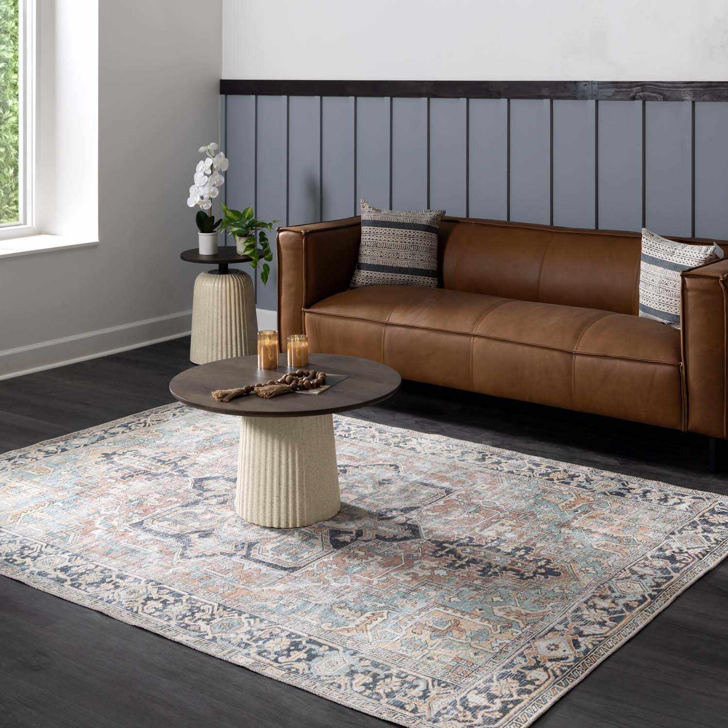 Green Nisa Vintage Washable Area Rug - PRHOMZ