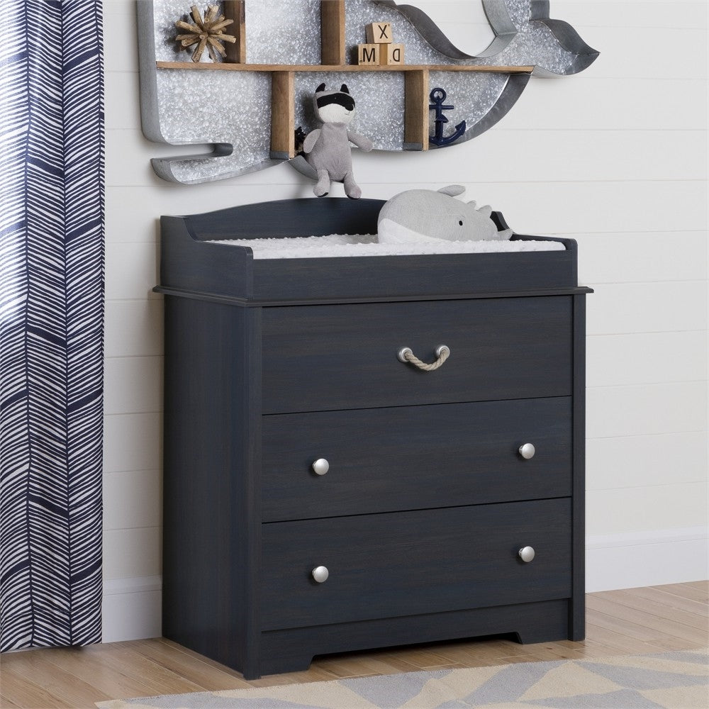 Nautical Nursery 3 Drawer Rope Handle Baby Changing Table in Dark Blue-1