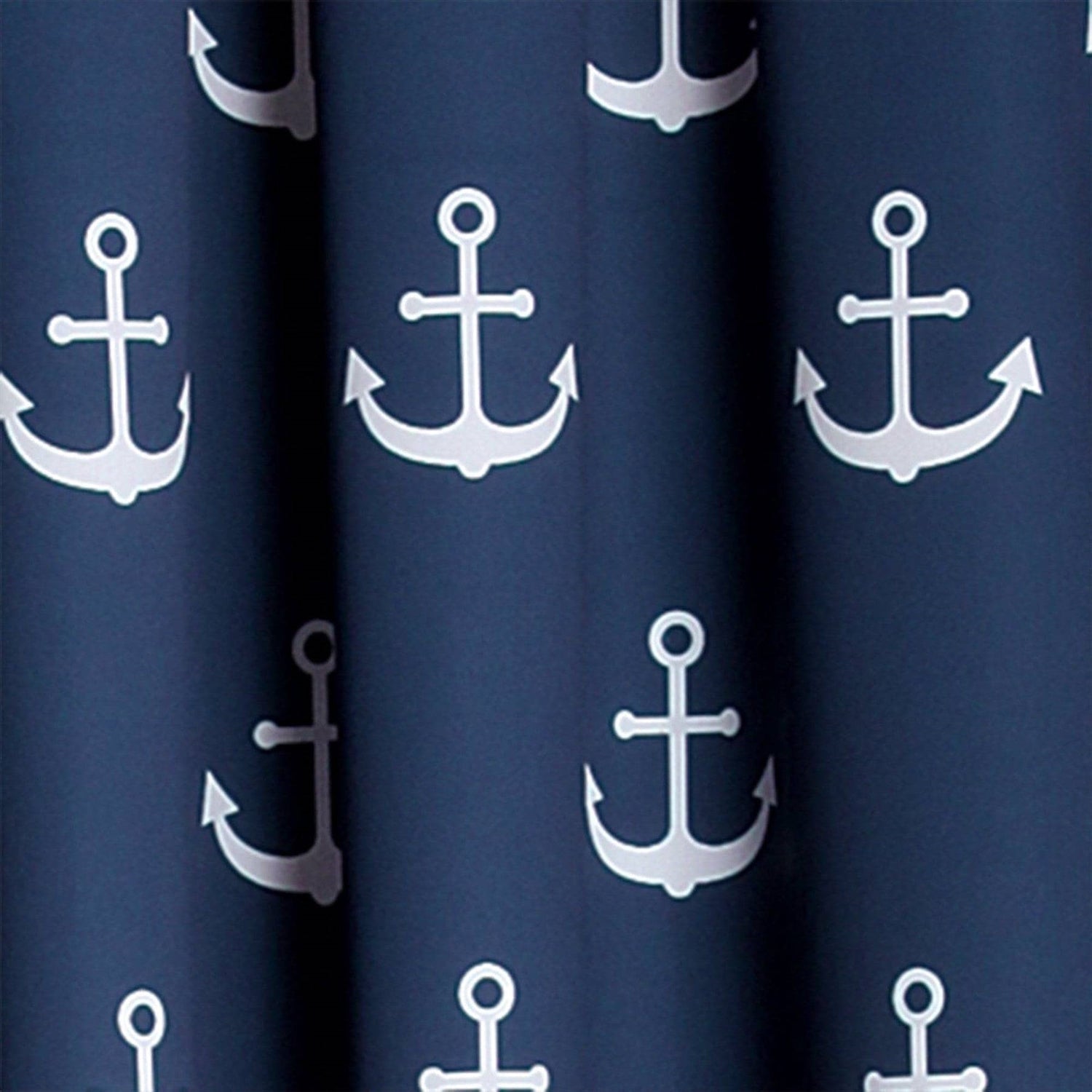 2 Panel 84"L x 52"W Navy Nautical Anchors Window Curtain Set-3