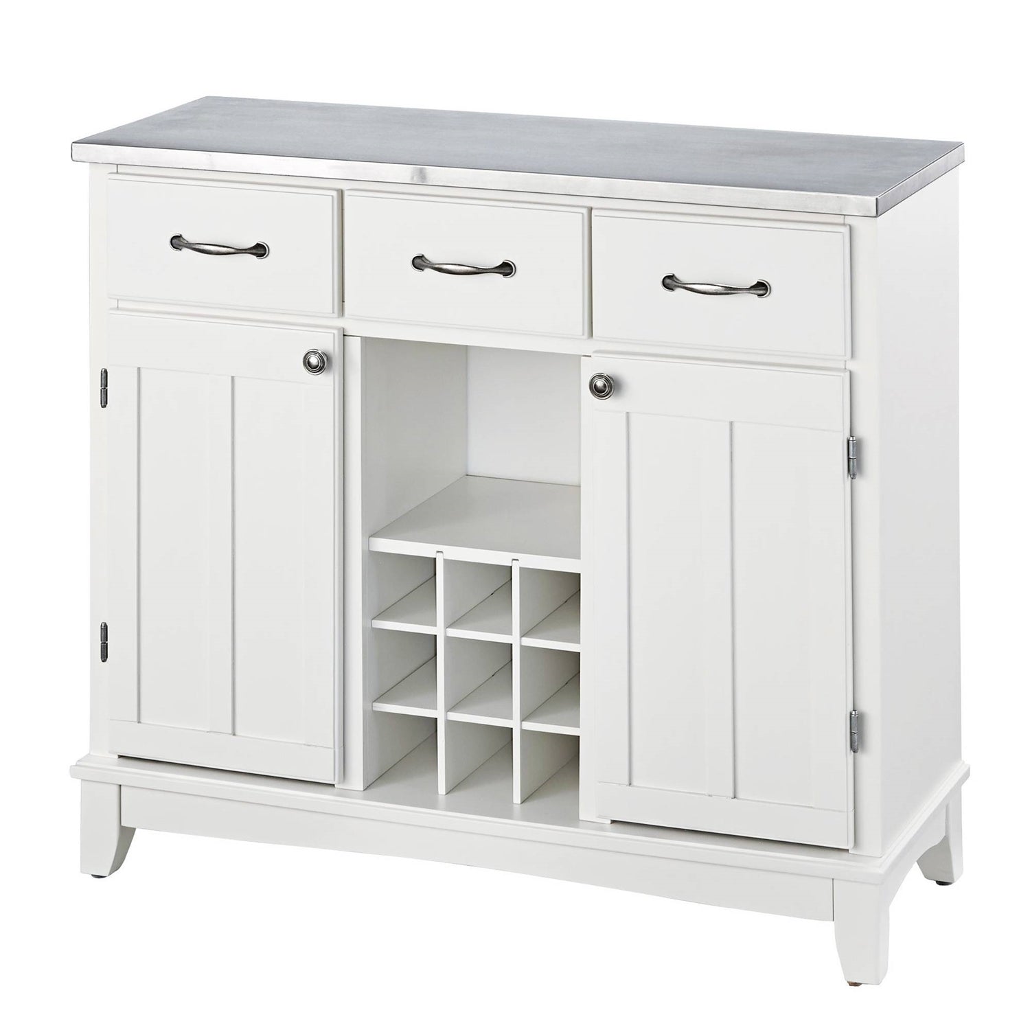 Stainless Steel Top Kitchen Island Sideboard Cabinet Wine Rack in White-0