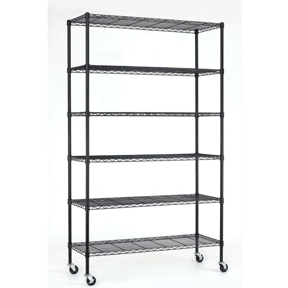 Heavy Duty 6-Shelf Adjustable Metal Shelving Rack with Casters-1