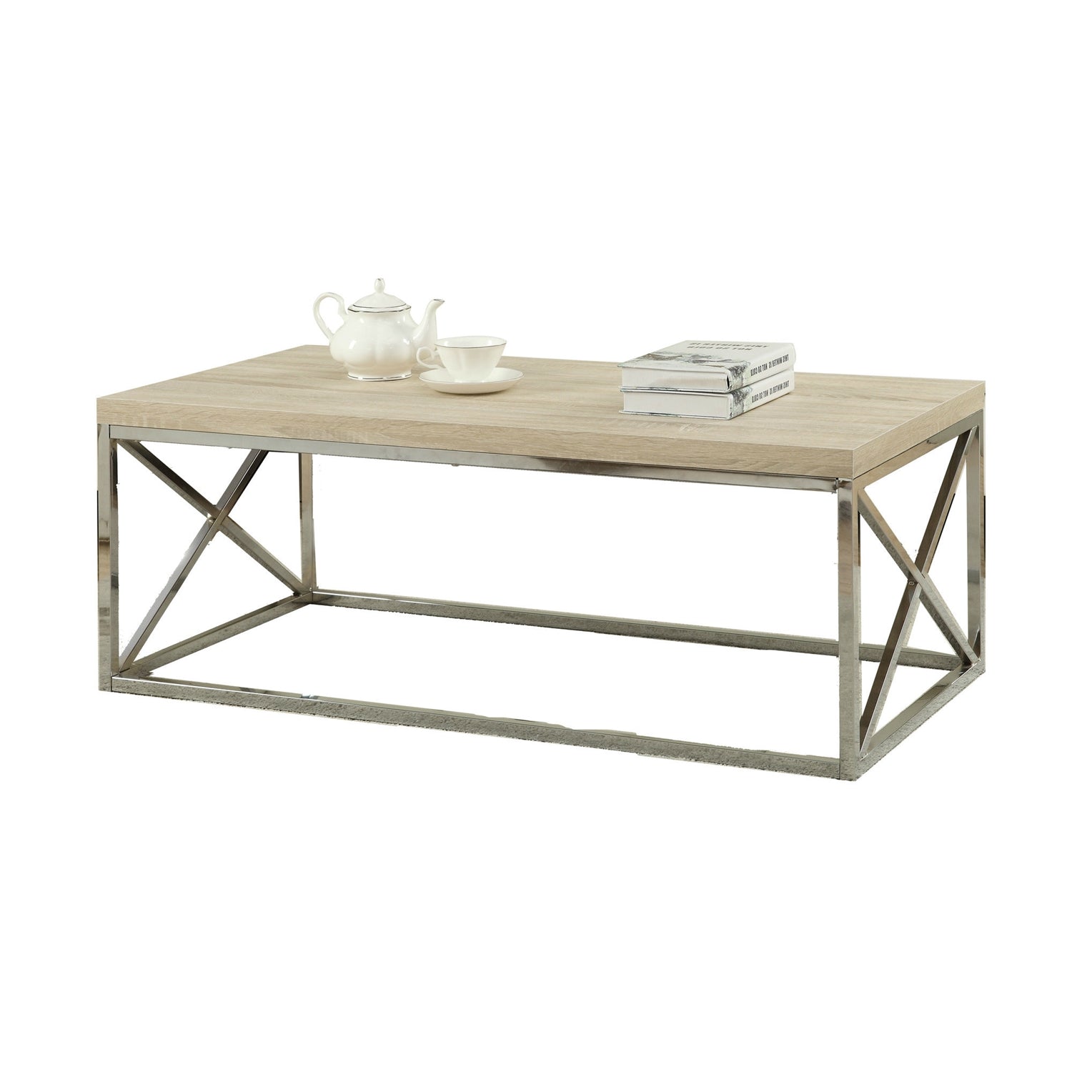 Modern Rectangular Coffee Table with Natural Wood Top and Metal Legs-1