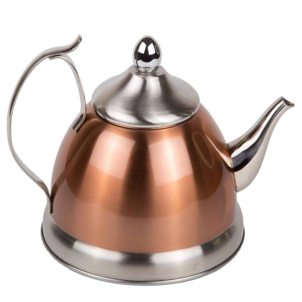 1 Quart Stainless Steel Teapot Kettle in Copper Finish with Tea Infuser-0