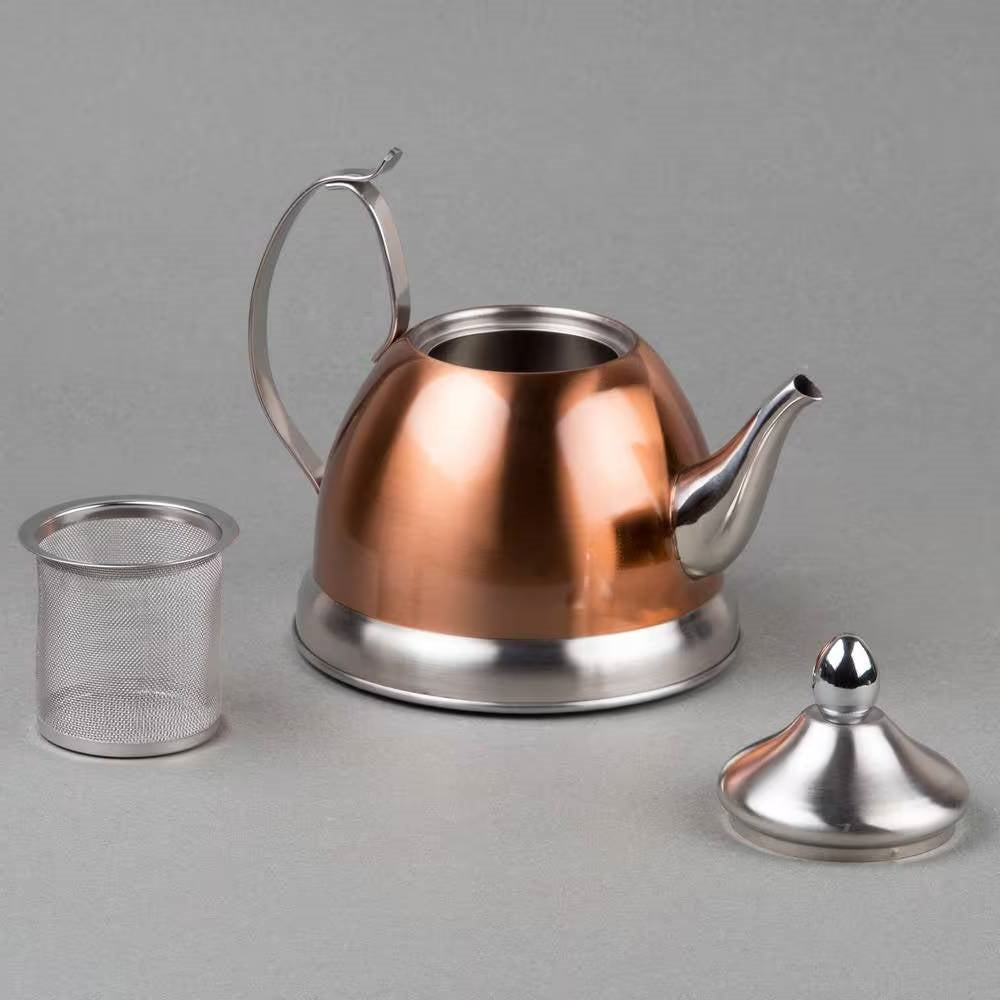 1 Quart Stainless Steel Teapot Kettle in Copper Finish with Tea Infuser-2