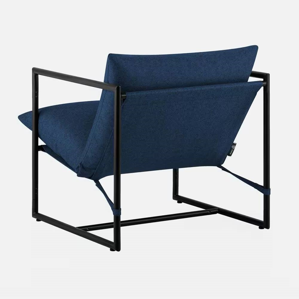 Modern Navy Blue Upholstered Accent Chair with Metal Frame-2