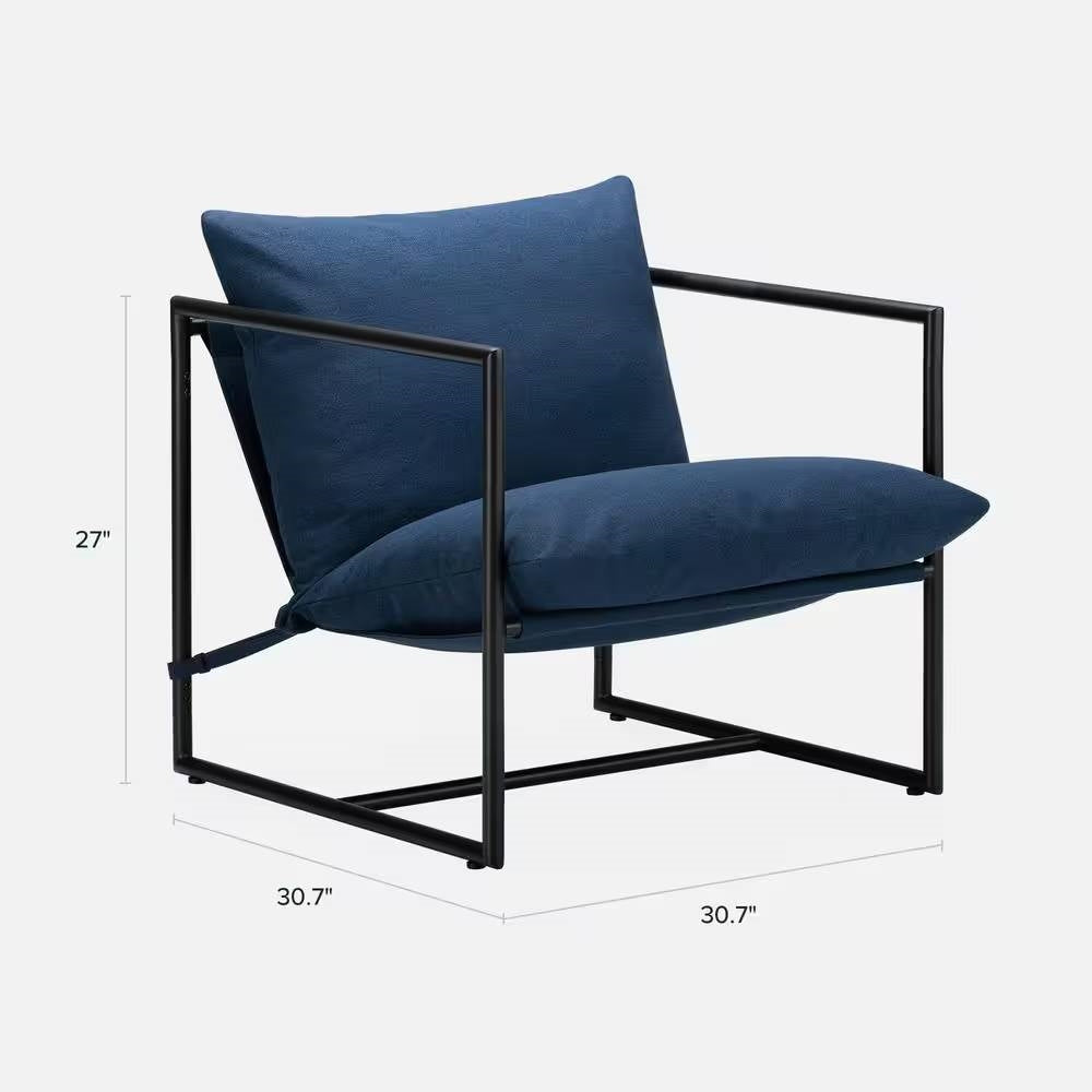 Modern Navy Blue Upholstered Accent Chair with Metal Frame-4