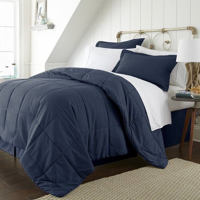 CA King Navy Microfiber Baffle-Box 6-Piece Reversible Bed-in-a-Bag Comforter Set-1