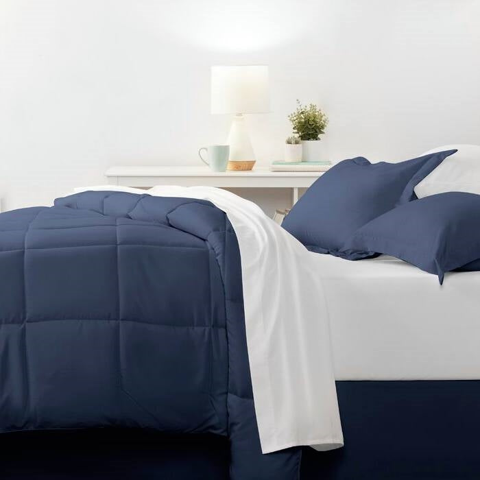 CA King Navy Microfiber Baffle-Box 6-Piece Reversible Bed-in-a-Bag Comforter Set-2