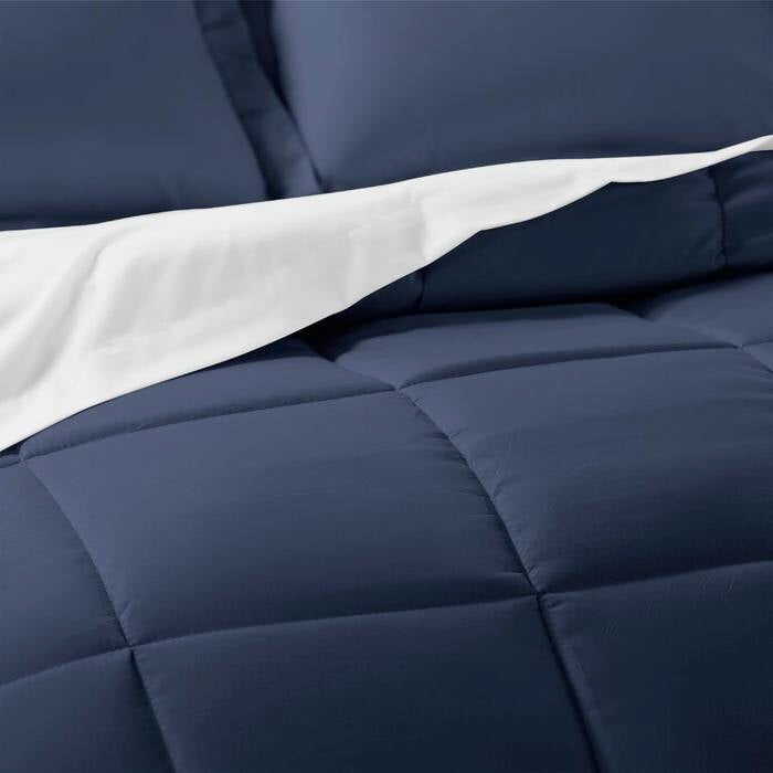 CA King Navy Microfiber Baffle-Box 6-Piece Reversible Bed-in-a-Bag Comforter Set-3