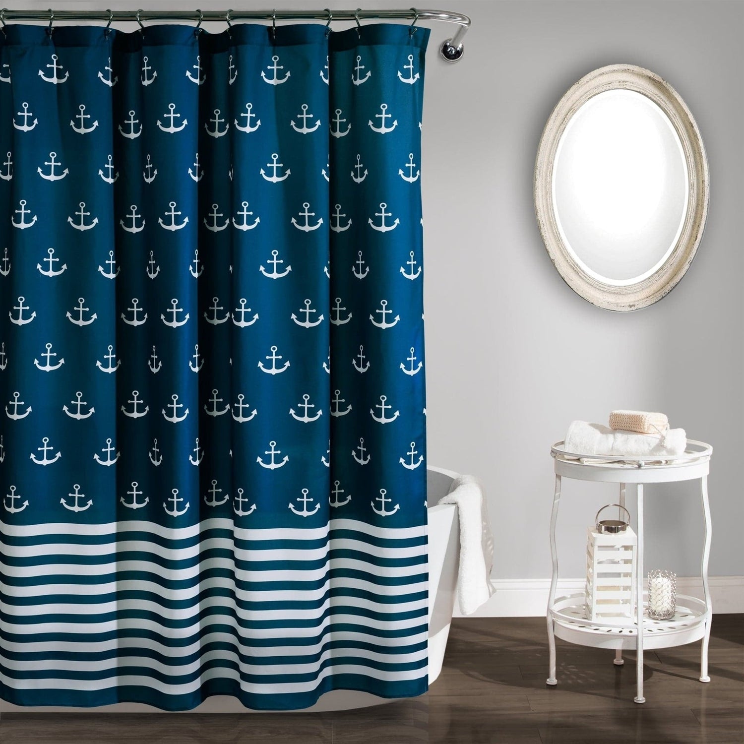 72-inch Navy White Nautical Anchor Polyester Shower Curtain-0
