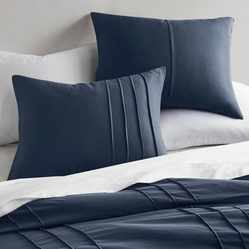 Full/Queen Microfiber Pleated Bohemian style Pre-Washed Comforter Set in Navy-2