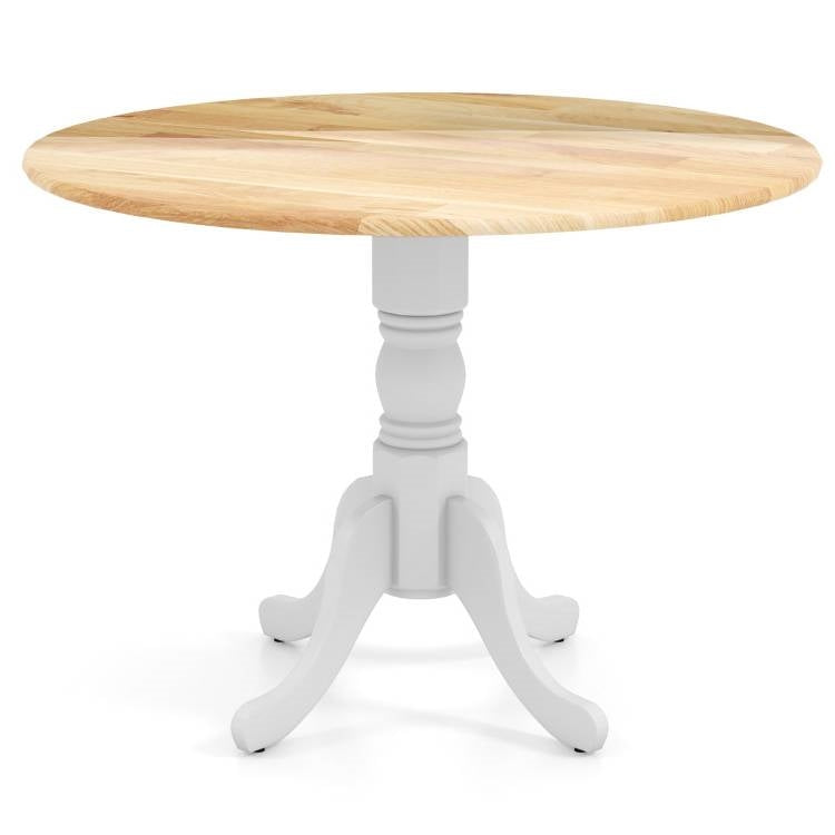 Round 40-inch Solid Wood Kitchen Dining Table with White Legs and Natural Top-0