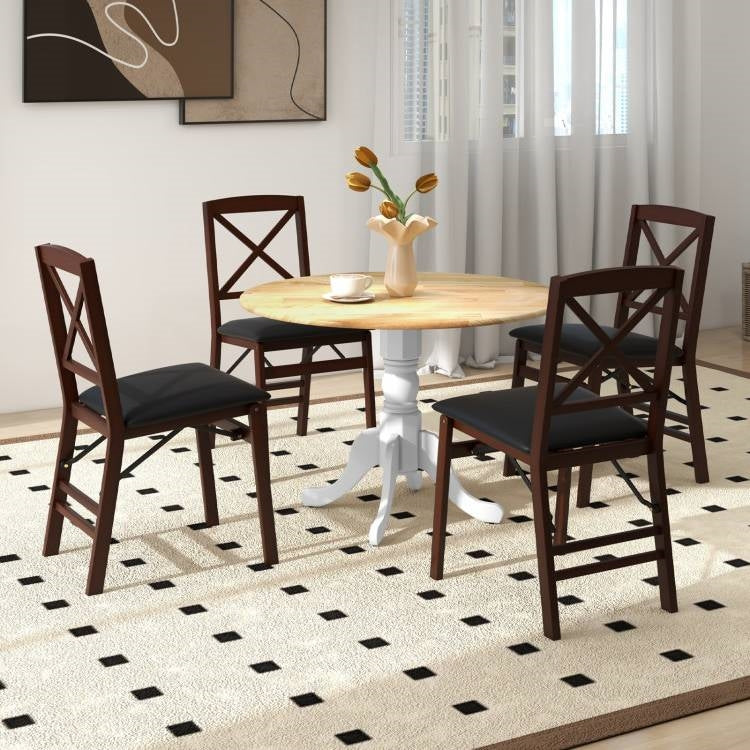 Round 40-inch Solid Wood Kitchen Dining Table with White Legs and Natural Top-1