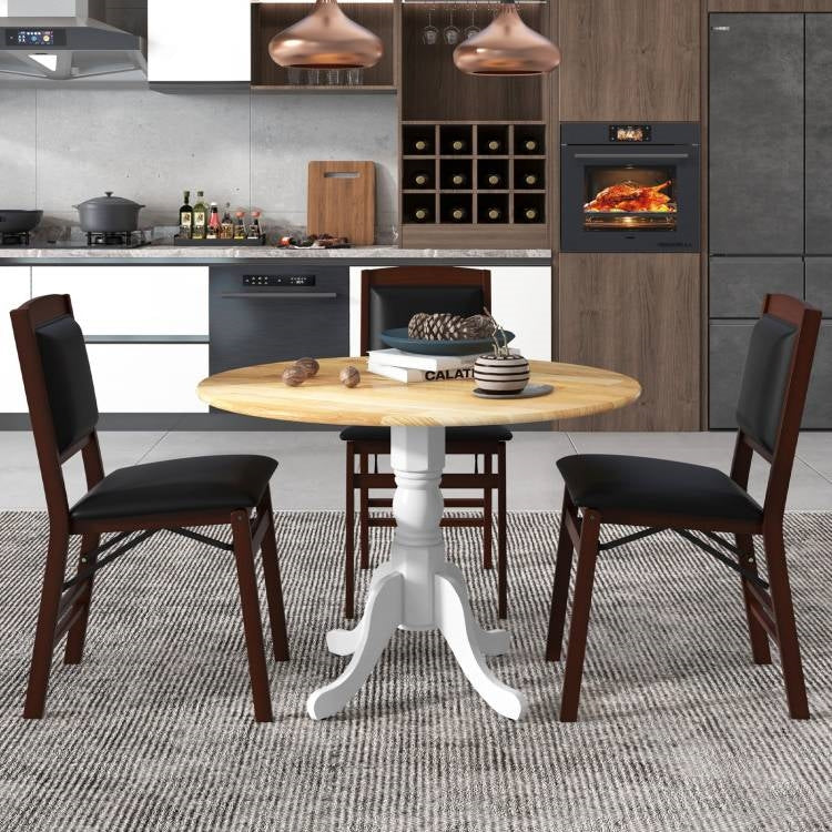 Round 40-inch Solid Wood Kitchen Dining Table with White Legs and Natural Top-2