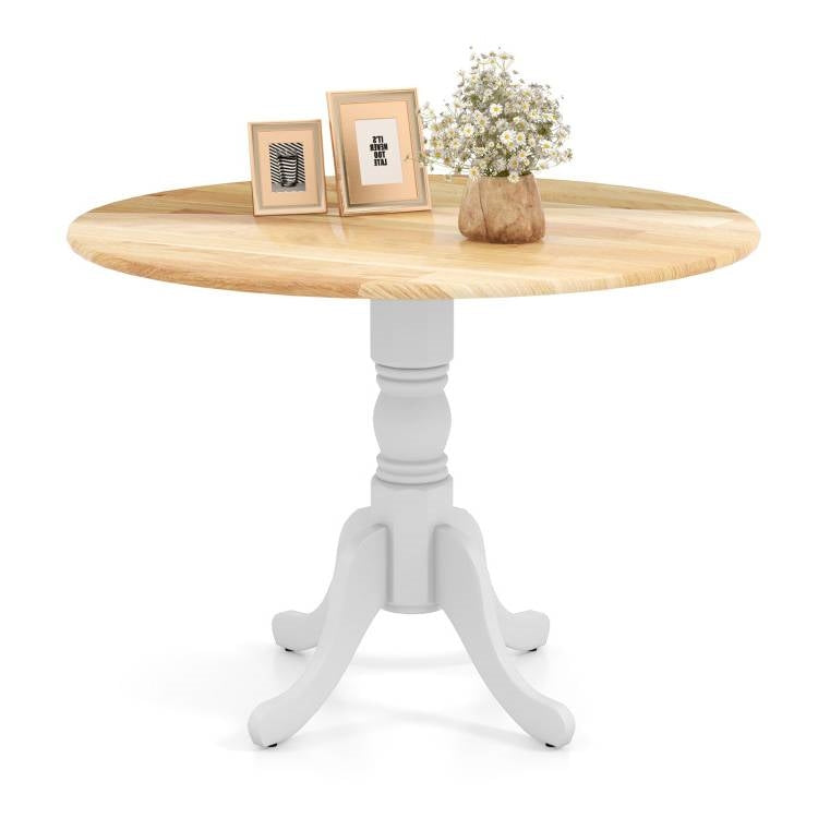 Round 40-inch Solid Wood Kitchen Dining Table with White Legs and Natural Top-3