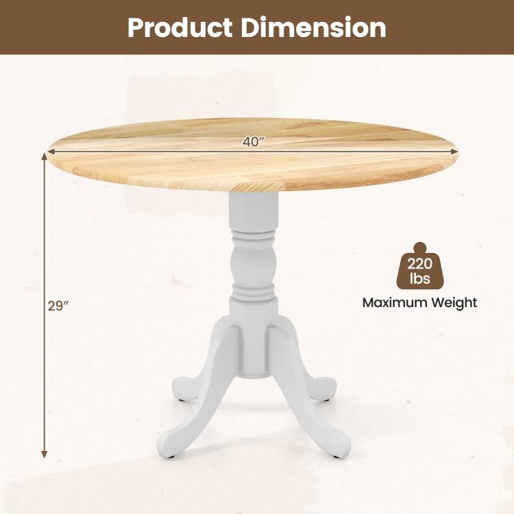 Round 40-inch Solid Wood Kitchen Dining Table with White Legs and Natural Top-4