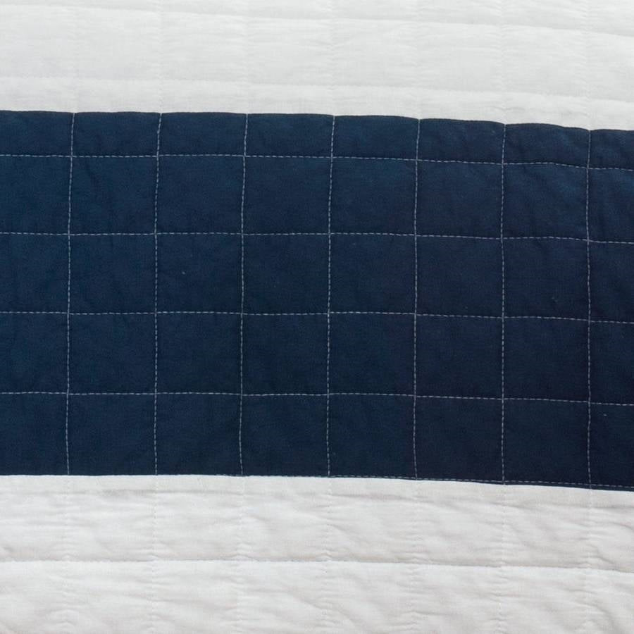 Full/Queen Navy White Stripe 3 Piece Cotton Lightweight Quilt Set-3