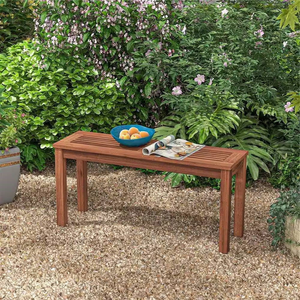 Solid Wood Outdoor 2-Seat Backless Garden Bench in Natural Finish-1