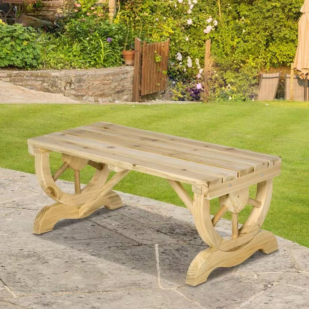 Outdoor Farmhouse Patio Backyard 2-Person Garden Bench in Natural Finish-1