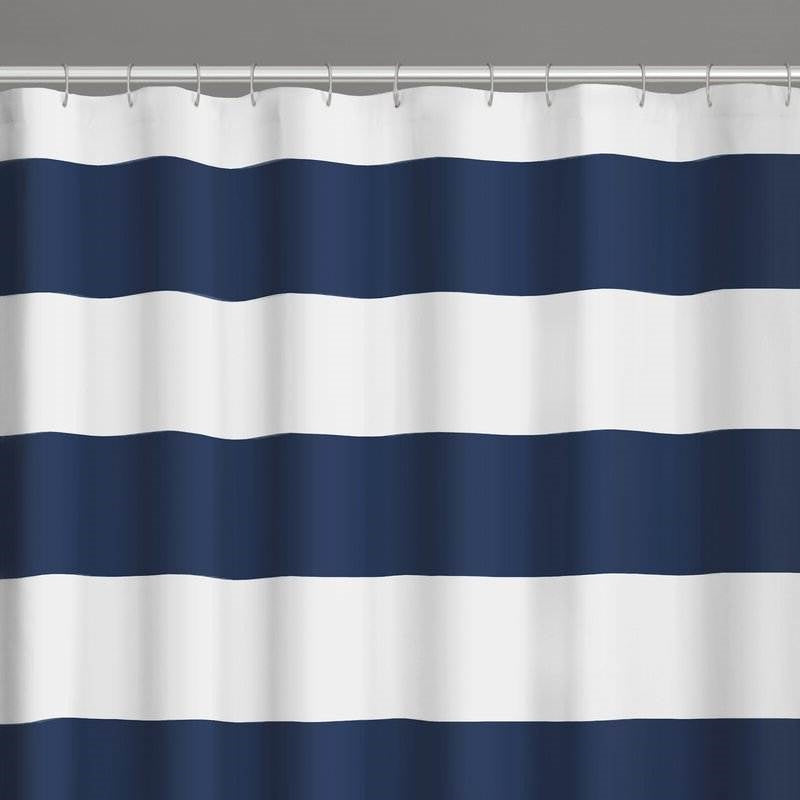 72 x 70 inch Polyester Navy Blue White Nautical Ocean Striped Shower Curtain-3