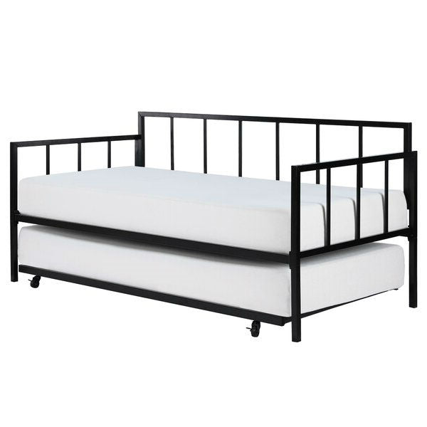 Twin size Heavy Duty Metal Daybed with Roll-Out Trundle Bed-0