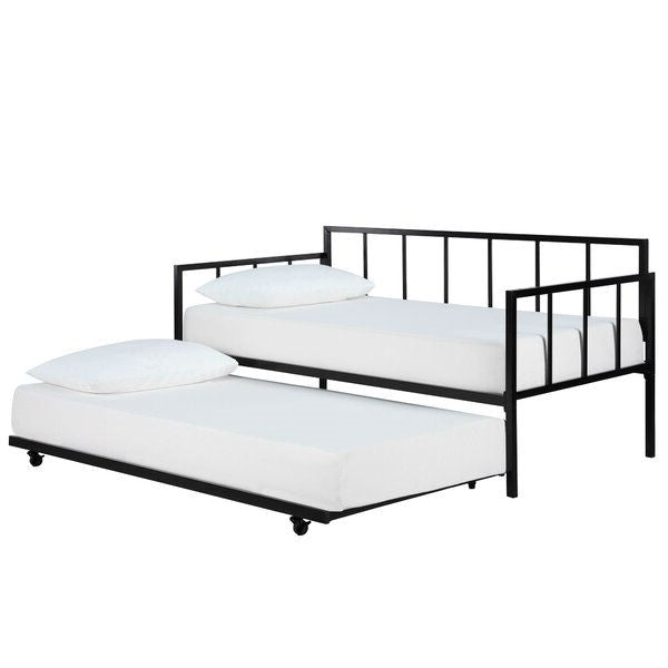 Twin size Heavy Duty Metal Daybed with Roll-Out Trundle Bed-1