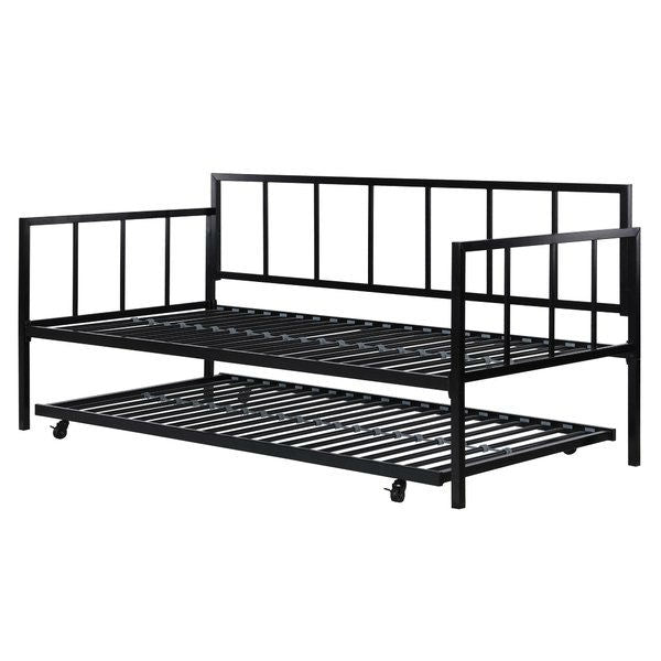 Twin size Heavy Duty Metal Daybed with Roll-Out Trundle Bed-2