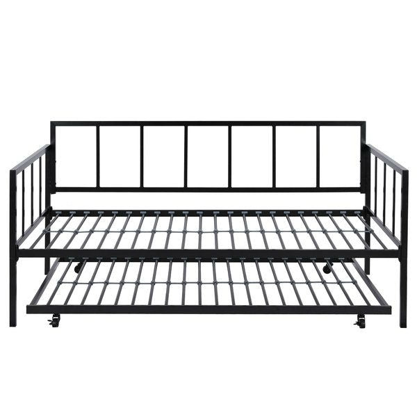 Twin size Heavy Duty Metal Daybed with Roll-Out Trundle Bed-3