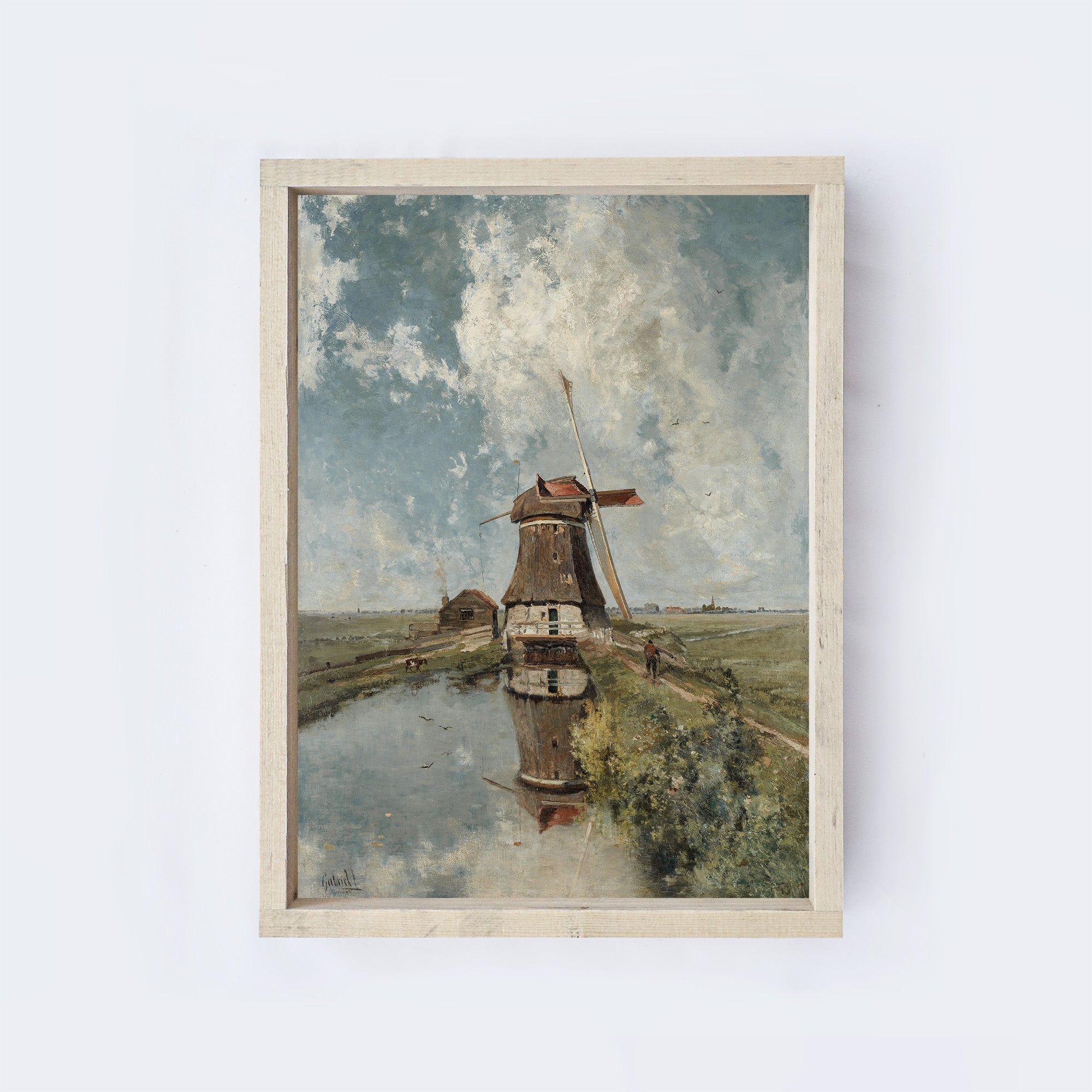 Nederlands Windmill Landscape Painting A70-0