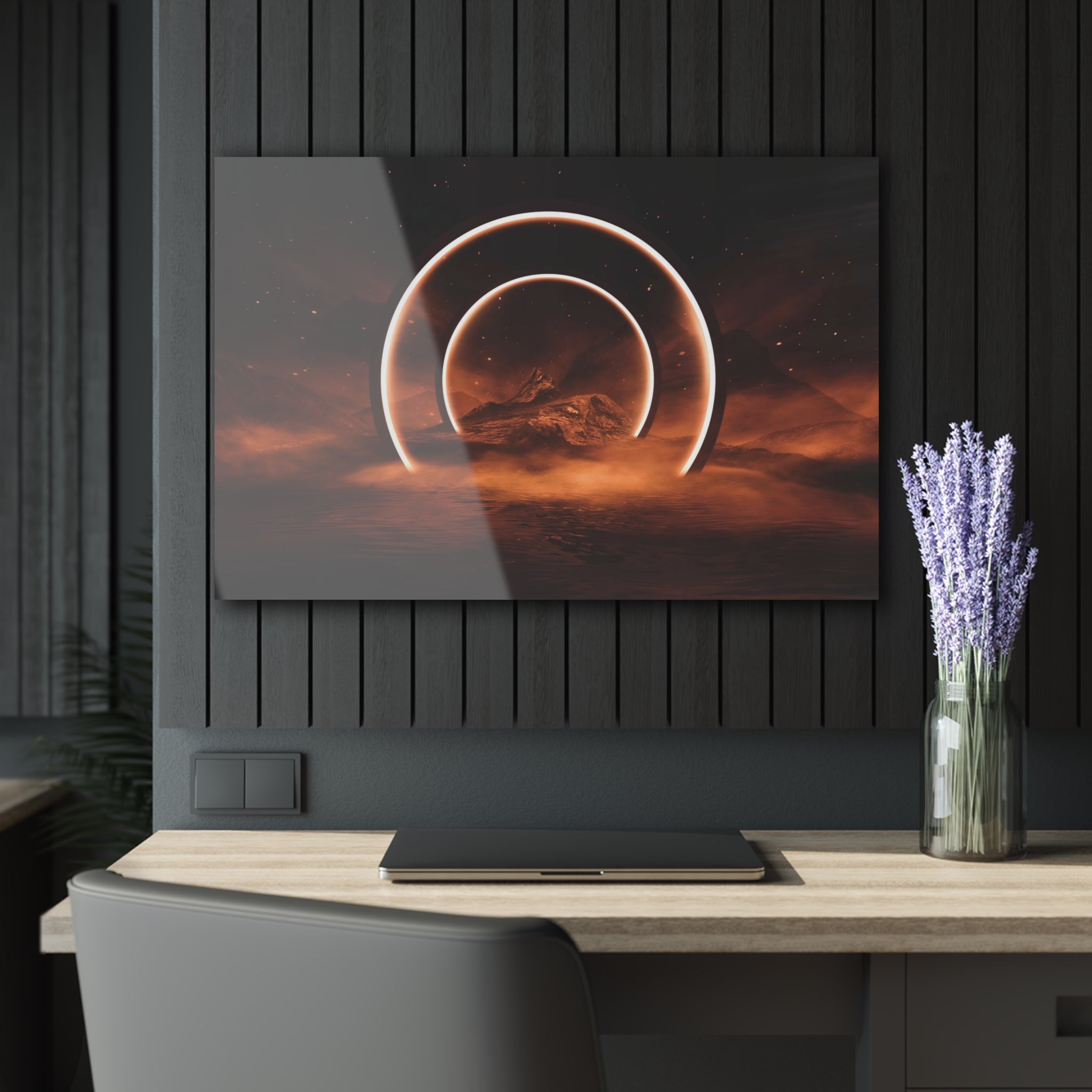 Neon circle Tempered glass wall art