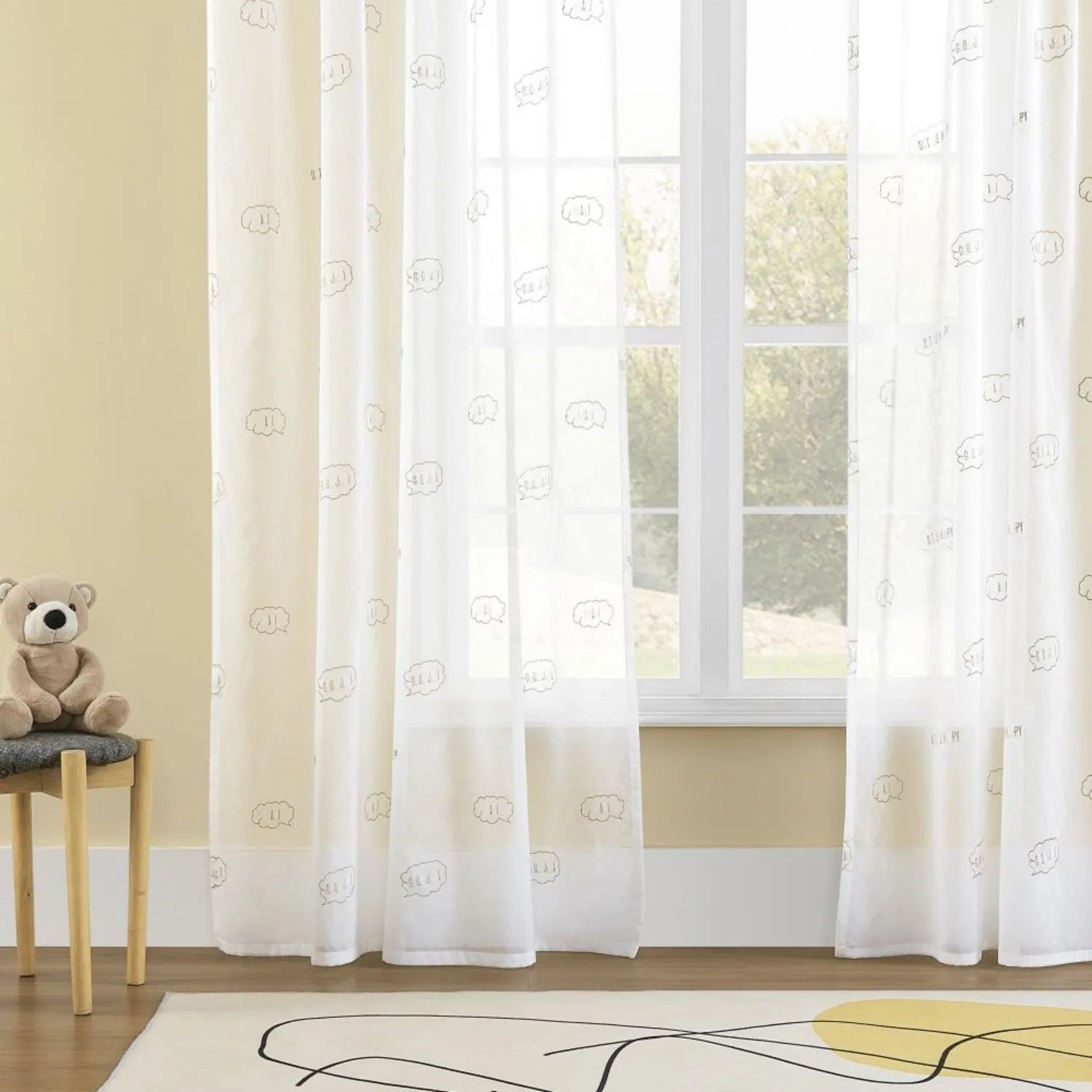 Niamh Embroidered Letter White Sheer Curtains