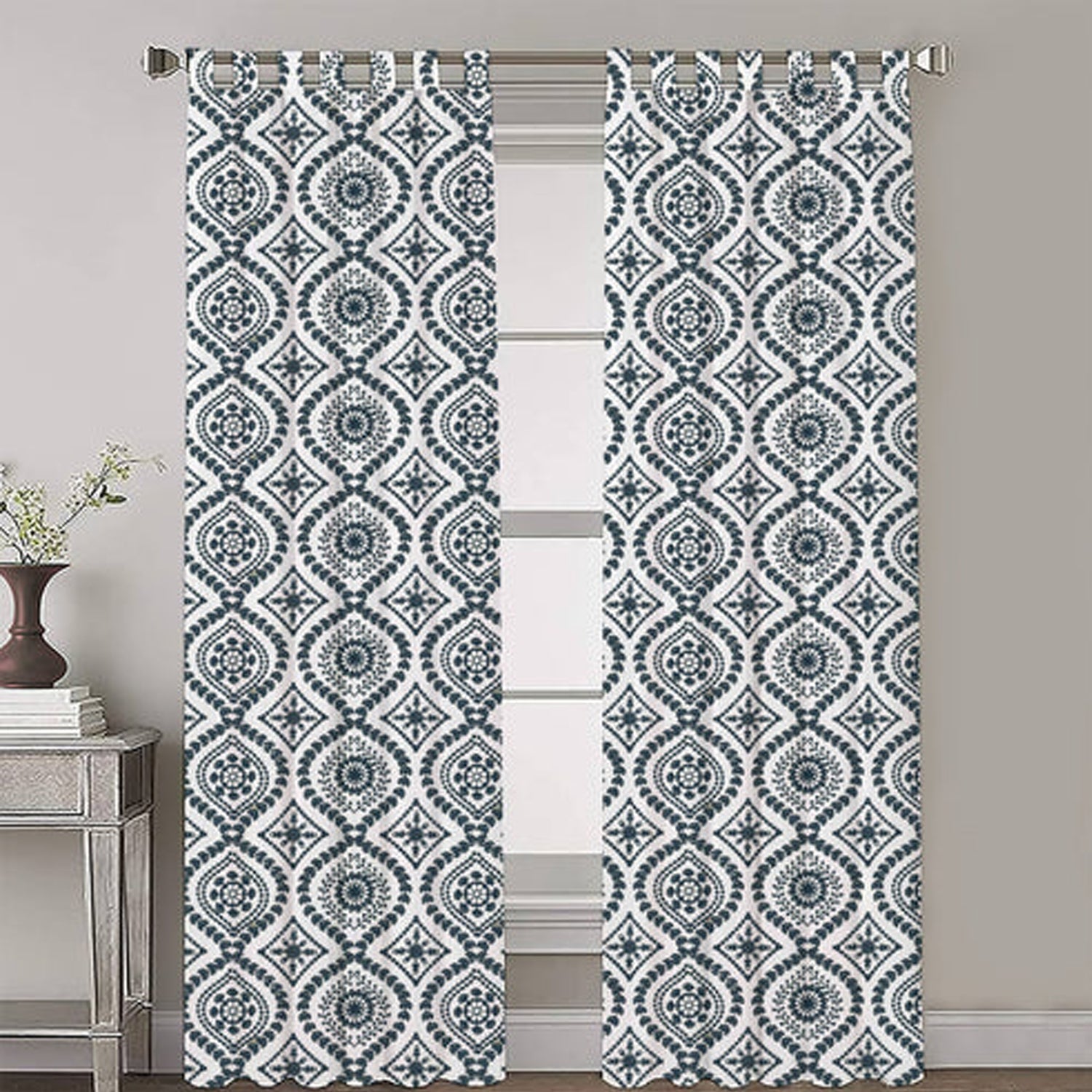 Nikoleta - Set of 2 Panels Crewel Embroidered Curtains | Linen Cotton Mix | Fully Embroidered | Lined-2