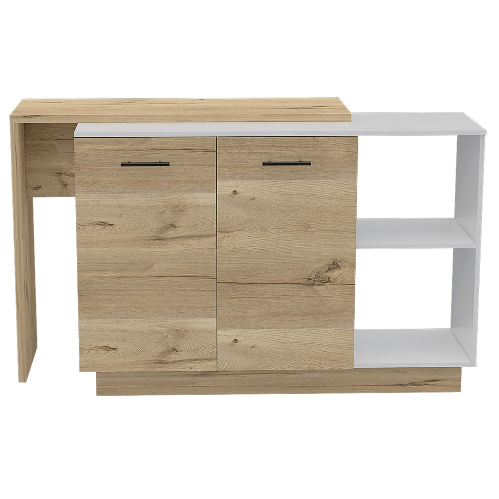 Kitchen Island Ohio, Double Door Cabinets, White / Light Oak Finish-2