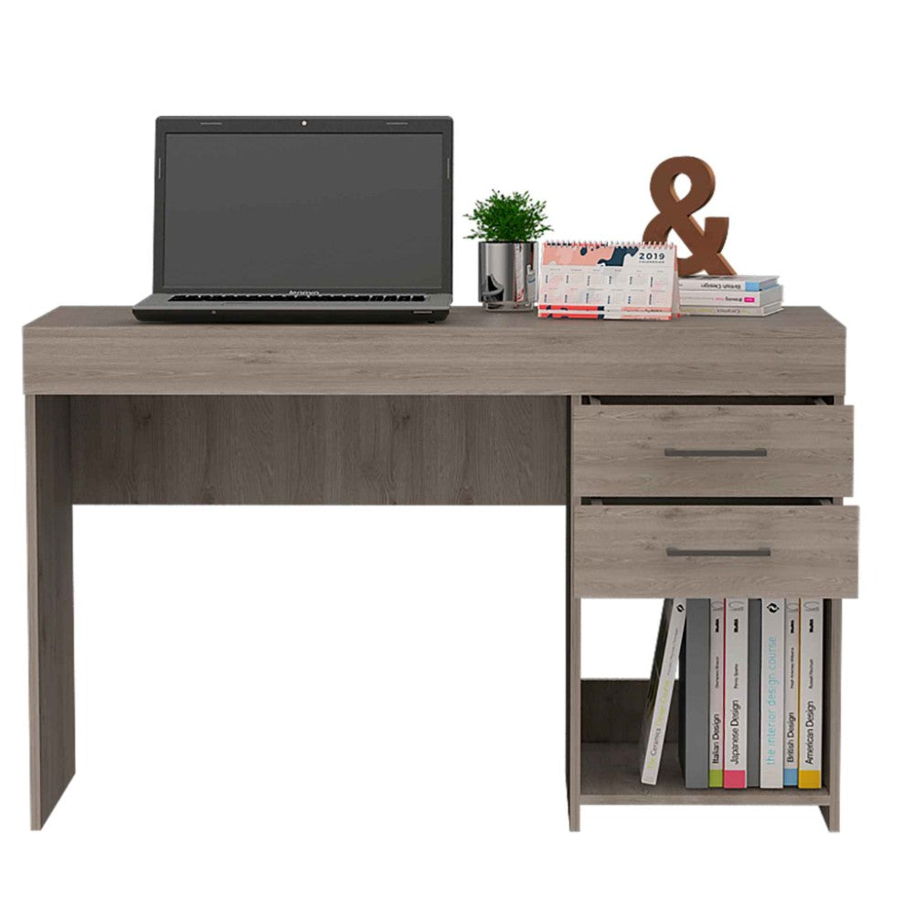 Computer Desk Limestone, Two Drawers, Light Gray Finish-3