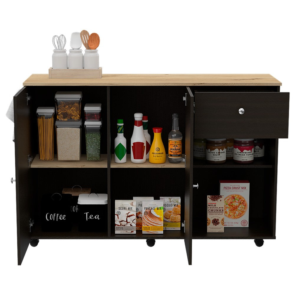 Kitchen Island Cart Indiana, Four Interior Shelves, Black Wengue Finish-3