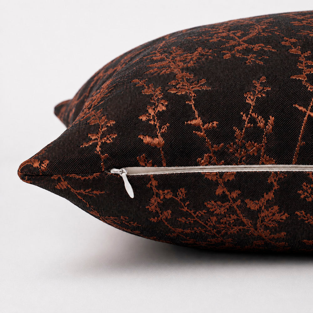 Noir Silky Botanical Jacquard Pillow Cover