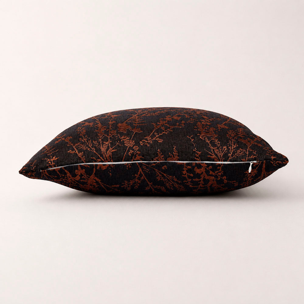 Noir Silky Botanical Jacquard Pillow Cover
