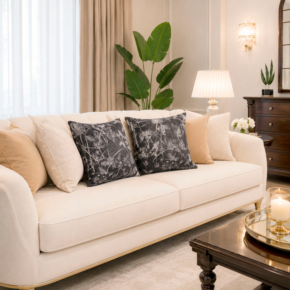 Noir Silky Botanical Jacquard Pillow Cover