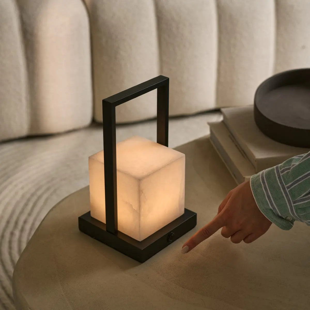 Nola Rechargeable Table Lamp Made of Alabaster l Three Light Modes & Rechargeable-3