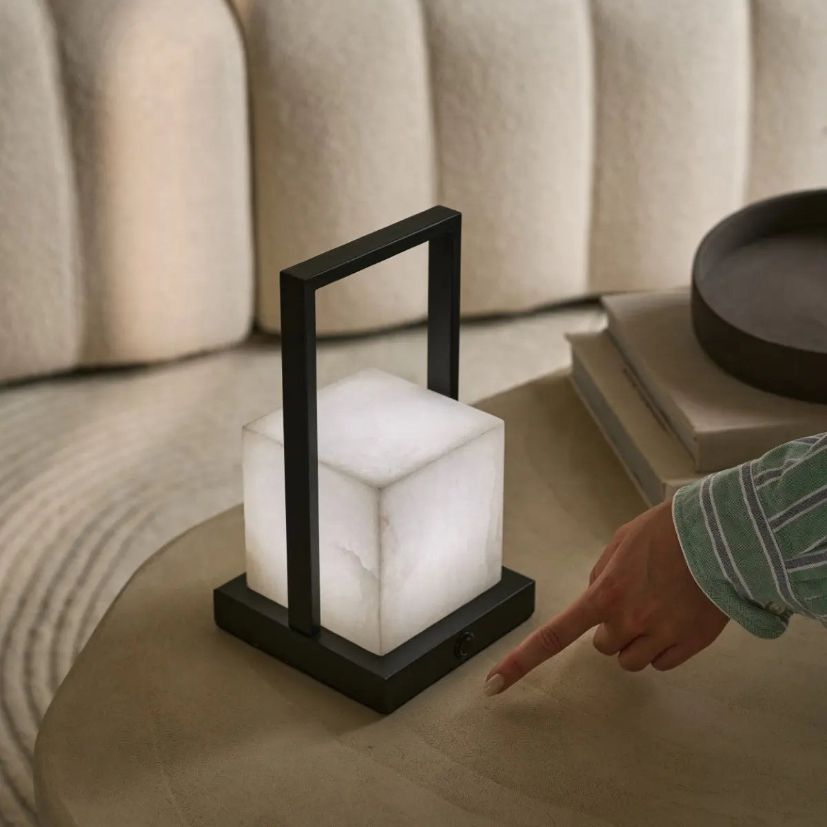 Nola Rechargeable Table Lamp Made of Alabaster l Three Light Modes & Rechargeable-4