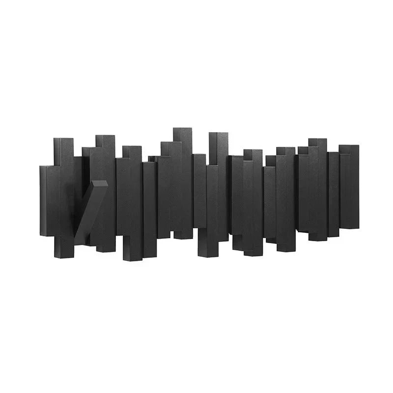 Hanvik | Solid Wood Wall Coat Rack with Foldable Hooks | Keyhole Mount for Entryway