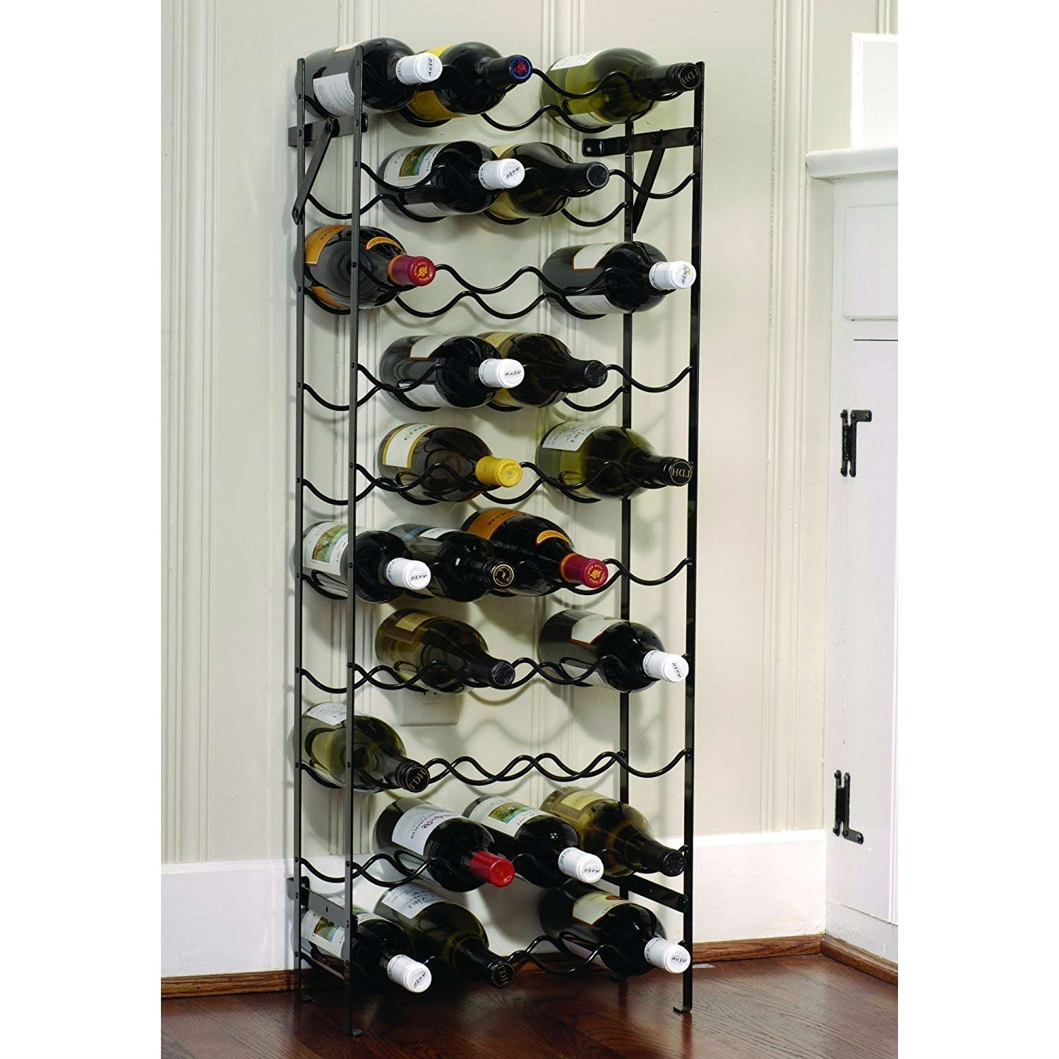 Black Metal 40-Bottle Wine Rack with Wall Anchors-2