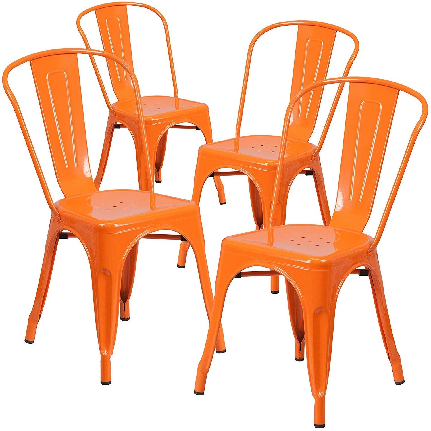 Set of 4 Outdoor Indoor Orange Metal Stacking Bistro Dining Chairs-0