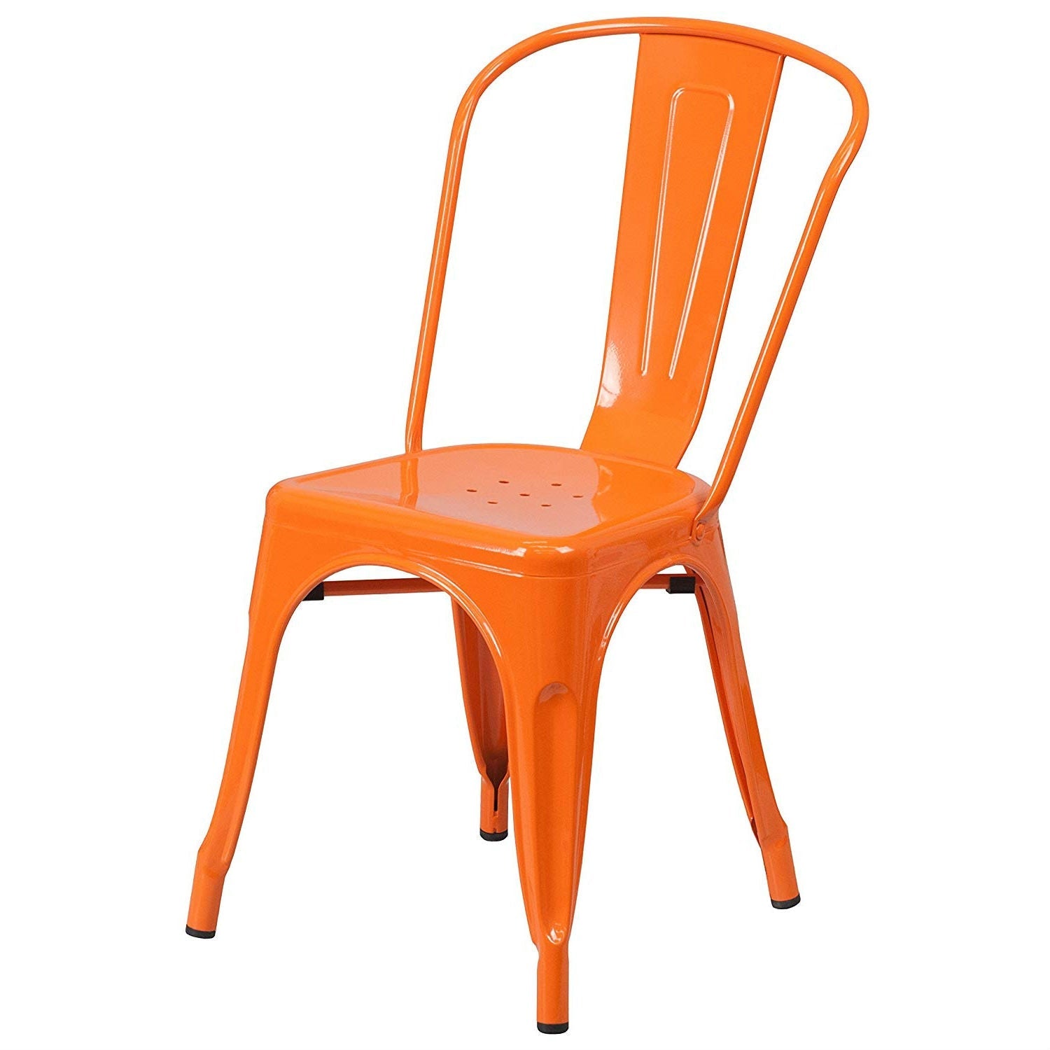 Set of 4 Outdoor Indoor Orange Metal Stacking Bistro Dining Chairs-1