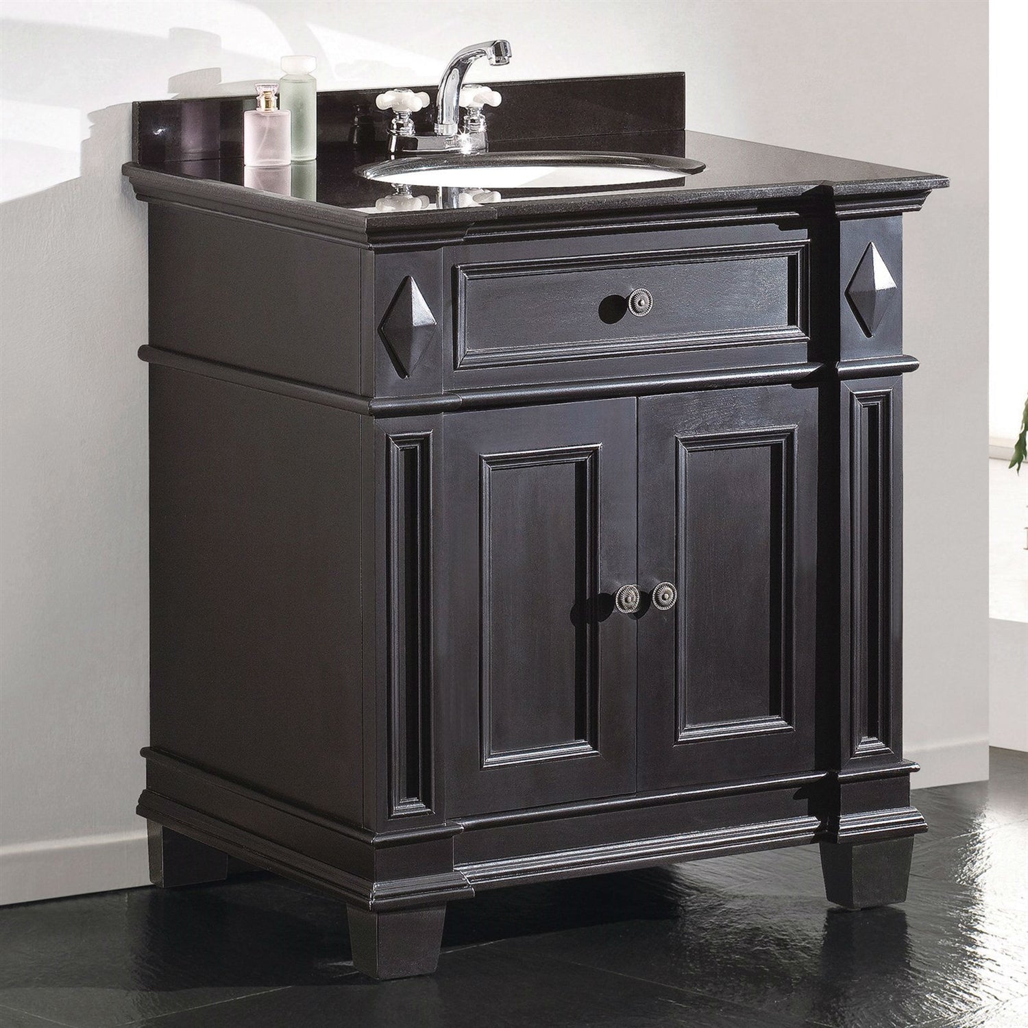 Single Sink Bathroom Vanity with Cabinet & Black Granite Countertop / Backsplash-0