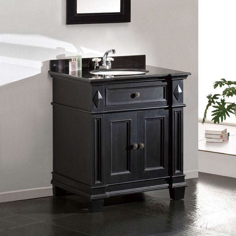 Single Sink Bathroom Vanity with Cabinet & Black Granite Countertop / Backsplash-1