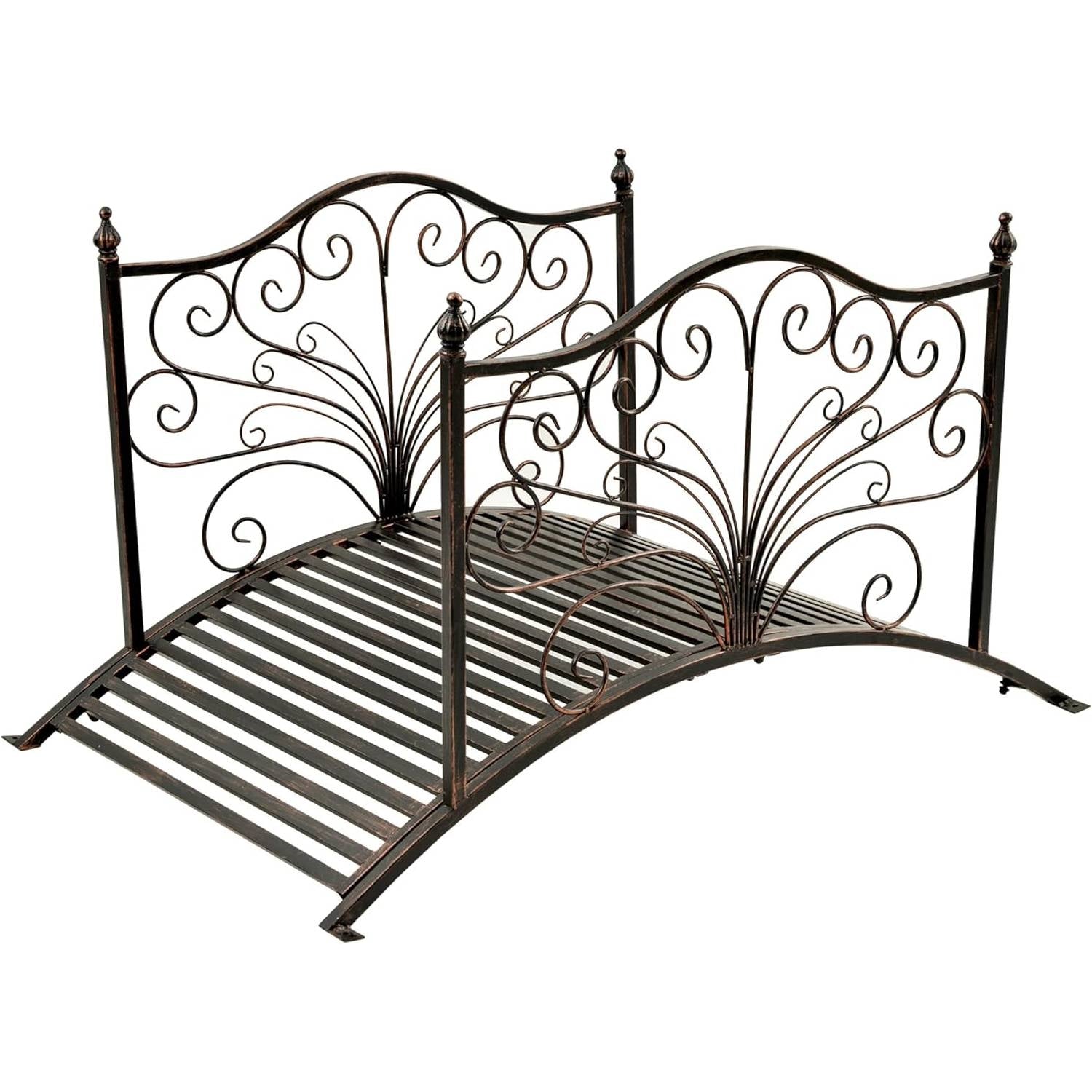 Outdoor 4-ft Heavy Duty Metal Garden Bridge in Black Bronze Finish-0