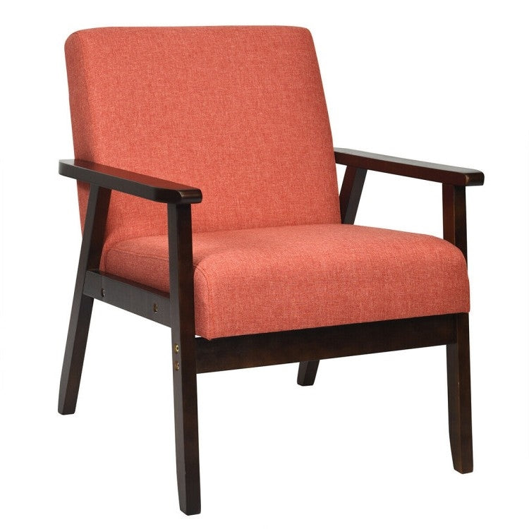 Retro Modern Classic Orange Linen Wide Accent Chair with Espresso Wood Frame-0